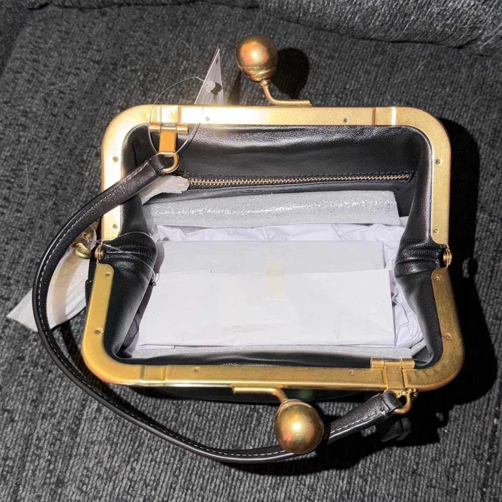 Coach Kisslock Frame Bag 16 V2 w/ 2 Straps Brass/Black Glovetanned Leather NWT - Picture 12 of 16